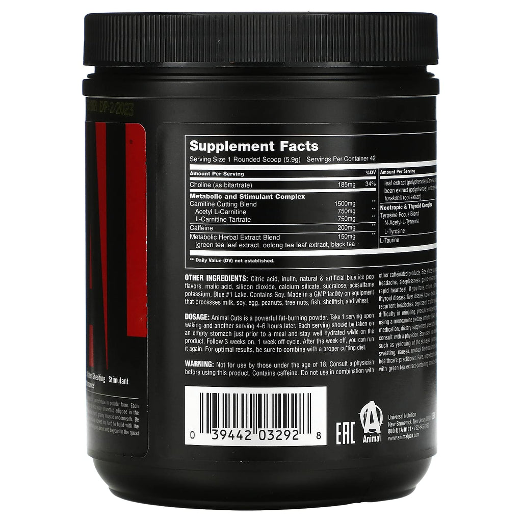Universal Nutrition Animal Cuts Powder - Metabolic Enhancer, Nootropics, Carnitine AnimalBuy Supplements Australia
