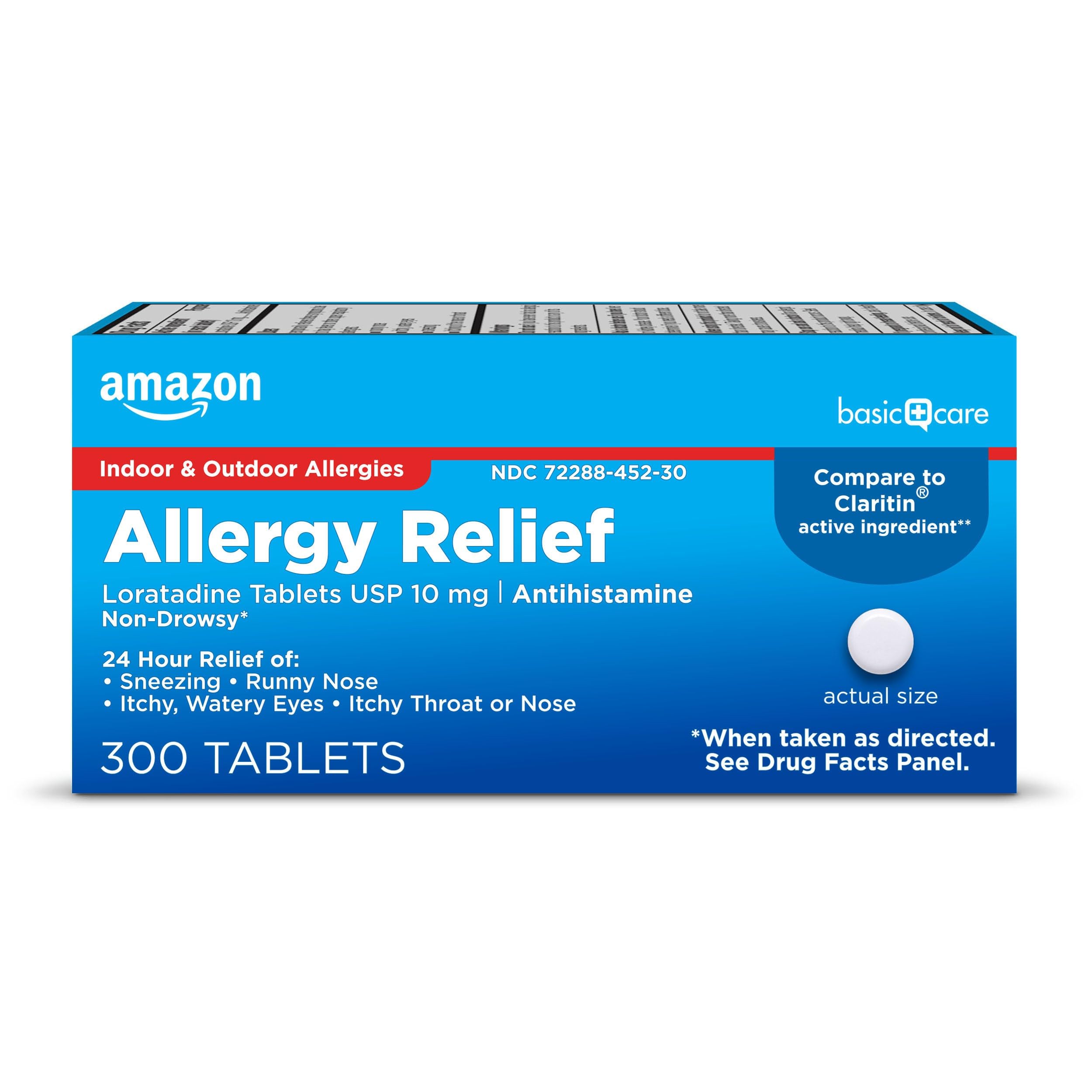 Amazon Basic Care Allergy Relief Loratadine Tablets 10 mg, 24-Hour Non-Drowsy Antihistamine for Runny Nose, Sneezing, Itchy Eyes, 300 Count Amazon Basic Care buy supplements Au