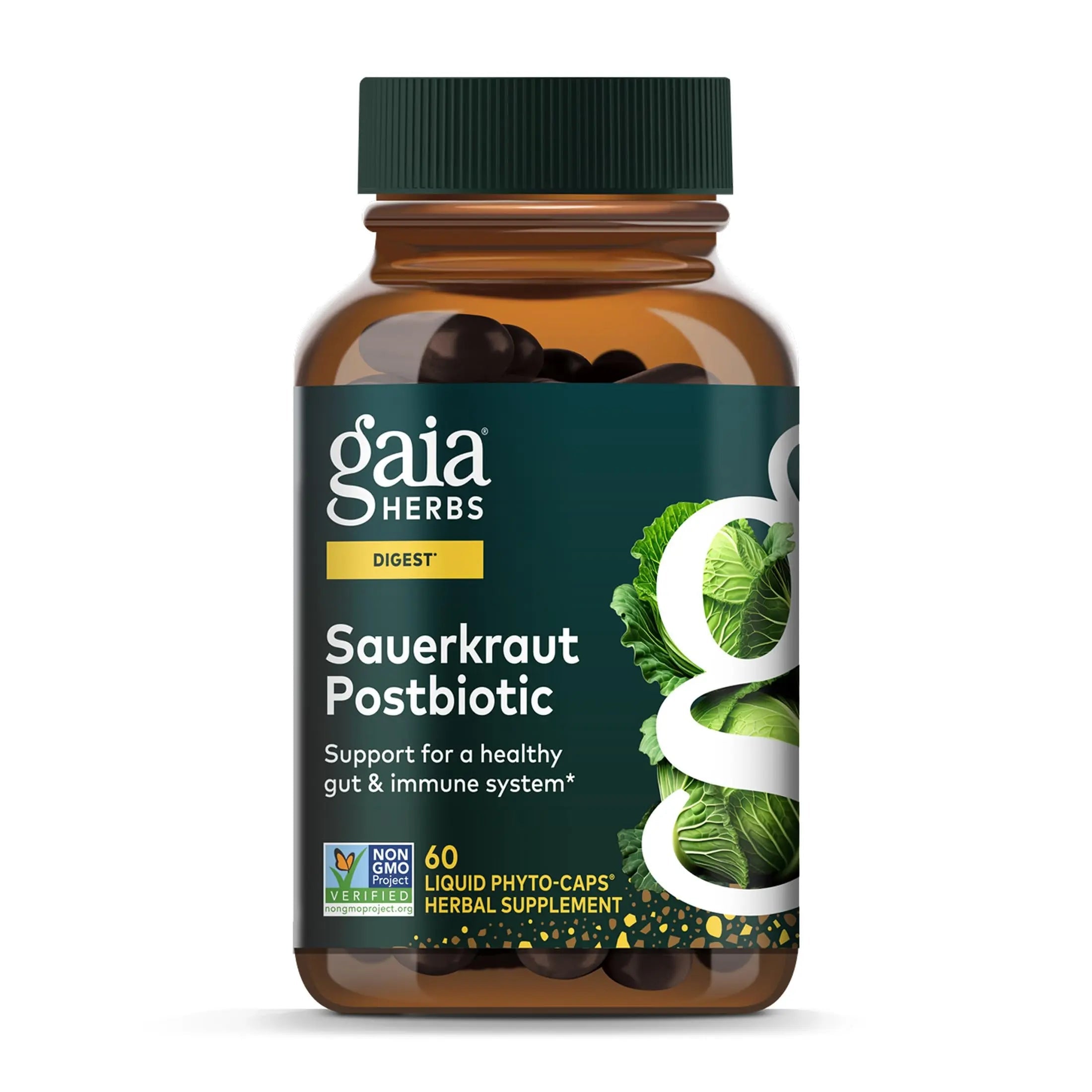 Gaia Herbs Sauerkraut Postbiotic - Gut Health & Immune Support Supplement* - Made with Fermented Sauerkraut - Free from Dairy, Soy & Gluten - 60 Vegan Liquid Phyto-Caps (30 Servings) Gaia HerbsBuy Supplements Australia