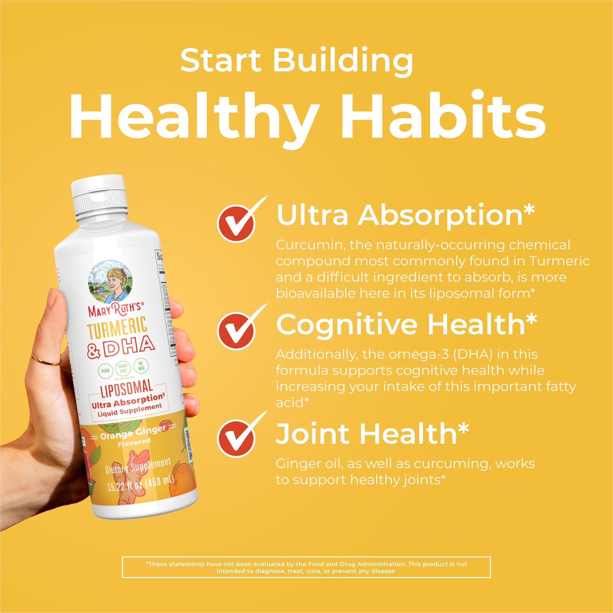 MaryRuth Organics | Liposomal Turmeric & DHA | Curcumin | Ginger Root Oil | Algal DHA & Vitamin E | Cognitive Function | Mood Support | Joint Health | Liquid Supplement | 15.22 oz MARYRUTH'SBuy Supplements Australia
