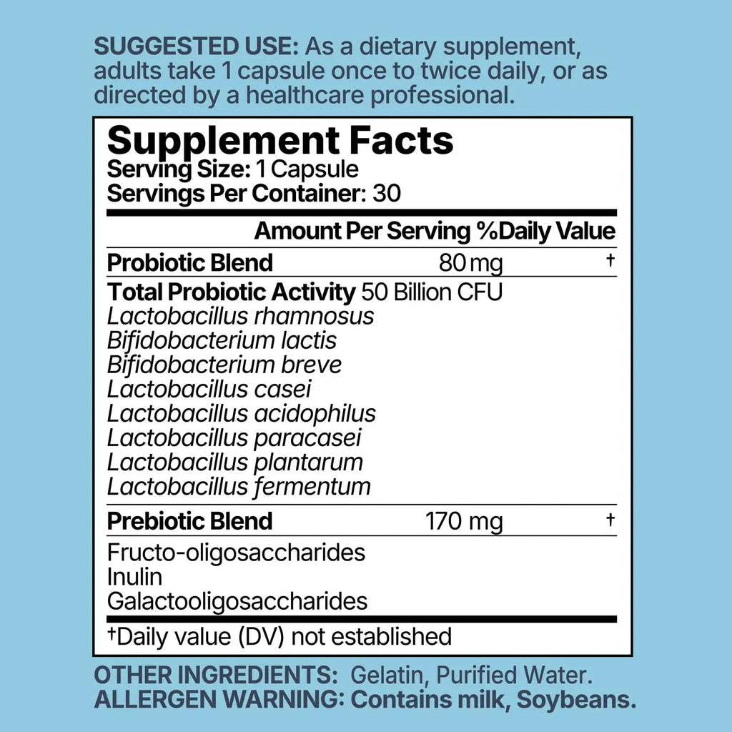 MISS PEP Probiotics 50 Billion CFU - 8 Unique Strains + 3 Prebiotics - Immune, Digestive & Gut Health - Supports Occasional Constipation, Diarrhea, Gas & Bloating - Probiotics for Women & Men - 30ct MISS PEPBuy Supplements Australia