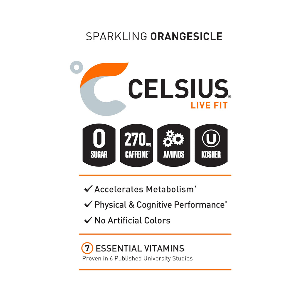 CELSIUS ESSENTIALS, Sparkling Orangesicle, Performance Energy Drink 16 Fl Oz (Pack of 12) CELSIUSBuy Supplements Australia