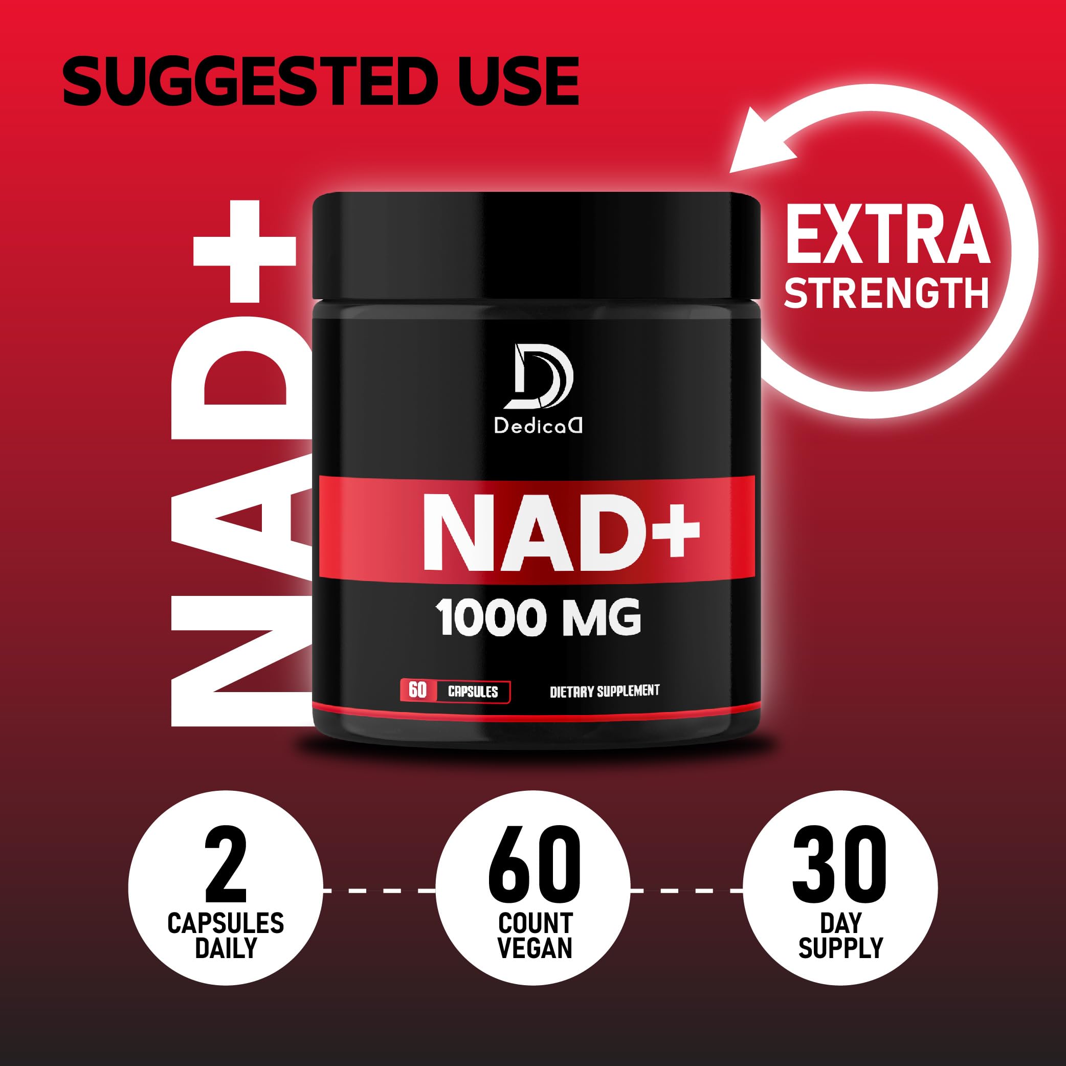 DEDICAD NAD Supplement 1000 mg - Pure NAD Supplement - Energy and DNA Repair, Aging Defense, Brain Function - 60 Capsules DEDICADBuy Supplements Australia