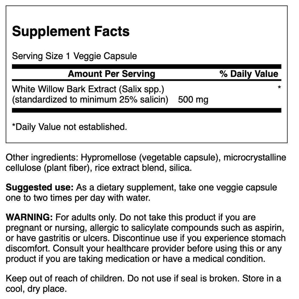 Swanson Maximum Strength White Willow Bark Extract-Promotes Joint Support & Muscle Relief-Standardized to 25% Salicin-Natural Supplement with No Stomach Irritation (60 Veggie Caps, 500mg Each) SwansonBuy Supplements Australia
