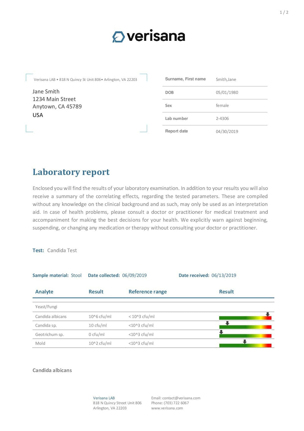 Candida & Helicobacter & Zonulin Test – Lab Testing Kit for Diagnosing Candida, H Pylori and Zonulin VerisanaBuy Supplements Australia