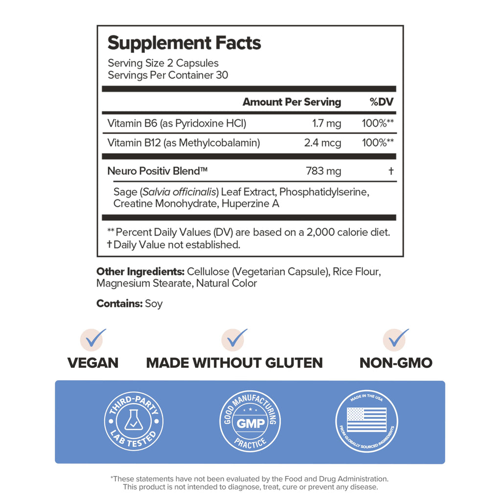 MENO Brain Health + Memory Support Capsules – Daily Support for Cognitive Performance, Concentration & Healthy Brain Aging – with Phosphatidylserine, Creatine, Sage Leaf & Huperzine A – 30 Servings O PositivBuy Supplements Australia