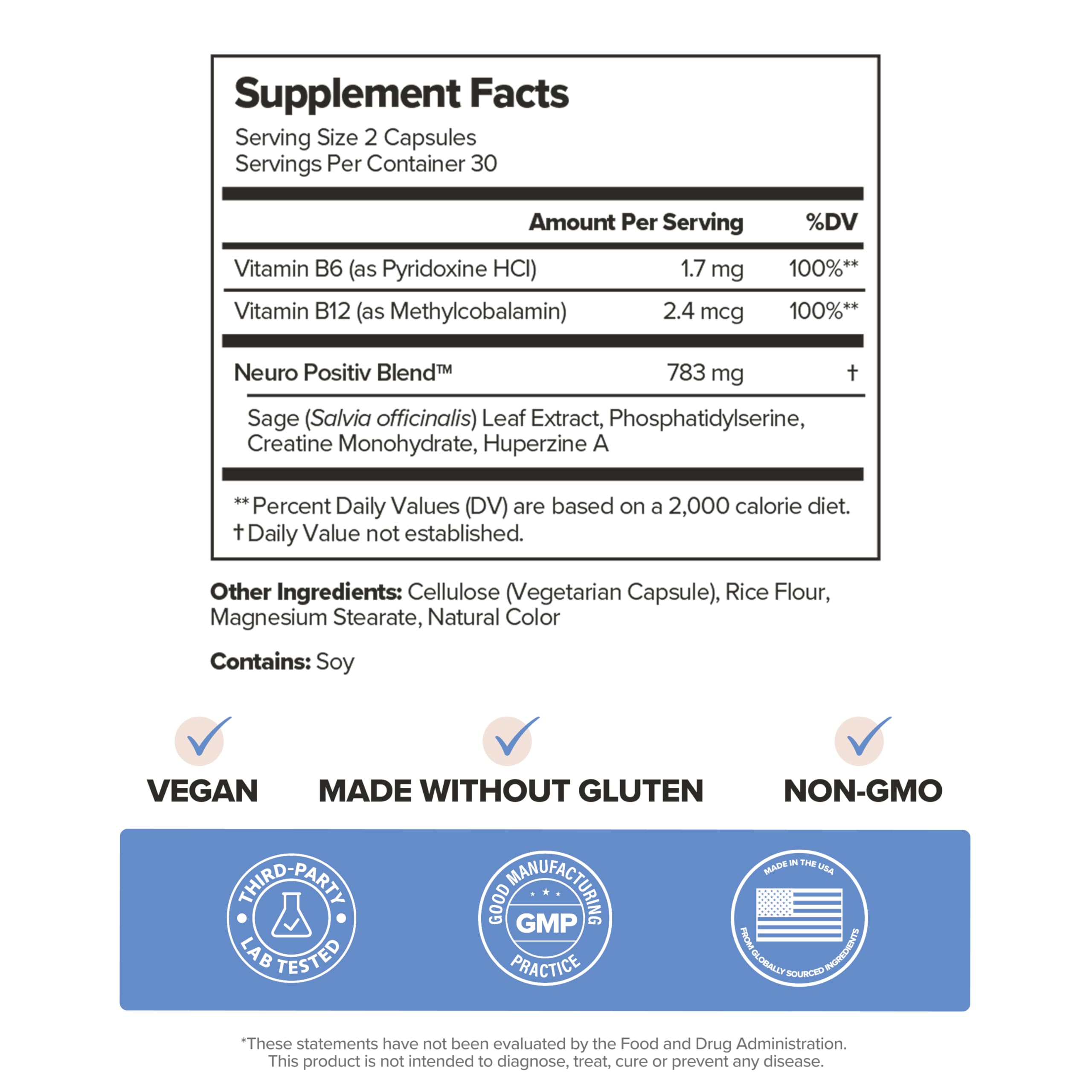 MENO Brain Health + Memory Support Capsules – Daily Support for Cognitive Performance, Concentration & Healthy Brain Aging – with Phosphatidylserine, Creatine, Sage Leaf & Huperzine A – 30 Servings O PositivBuy Supplements Australia