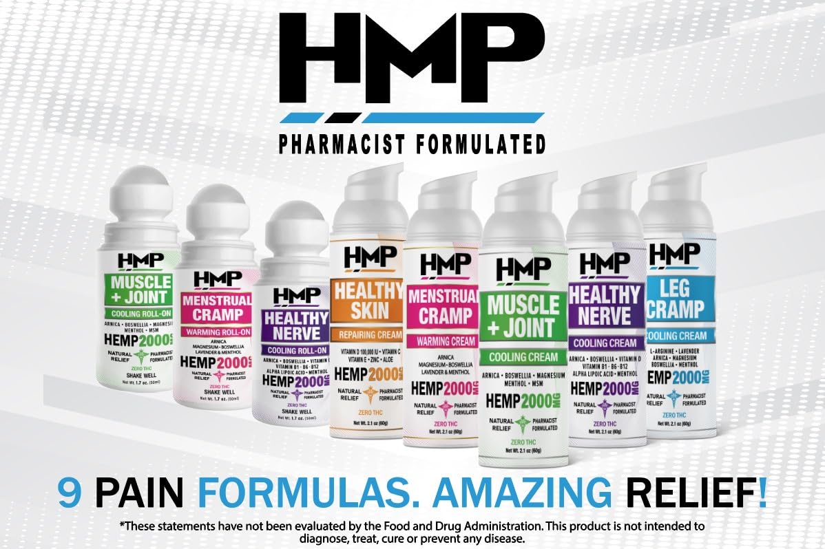 HMP BRANDS Hemp Cream Muscle & Joint Support 2000MG Hemp Discomfort Relief Formula w Menthol Ideal for Knee Muscle Joint Back Shoulder Elbow Maximum Joint Support, Natural Formula Made in USA (3 Pack) HMP BRANDSBuy Supplements Australia
