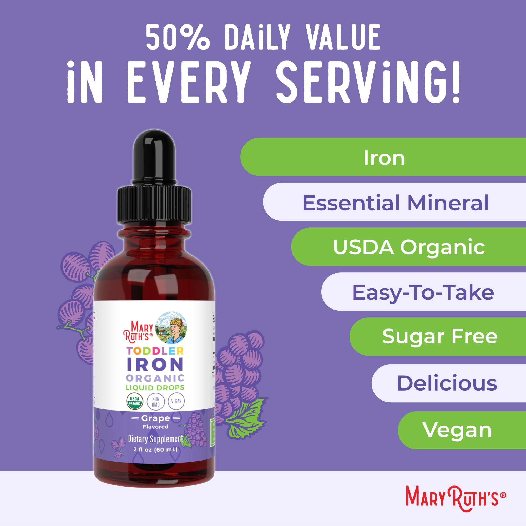 MaryRuth's Iron Supplement for Toddlers | Liquid Iron Supplement for Children Ages 1-3 | Iron Supplement for Iron Deficiency | Ferrochel | Sugar Free | Vegan | Non-GMO | Gluten Free | 2 Fl Oz MARYRUTH'SBuy Supplements Australia