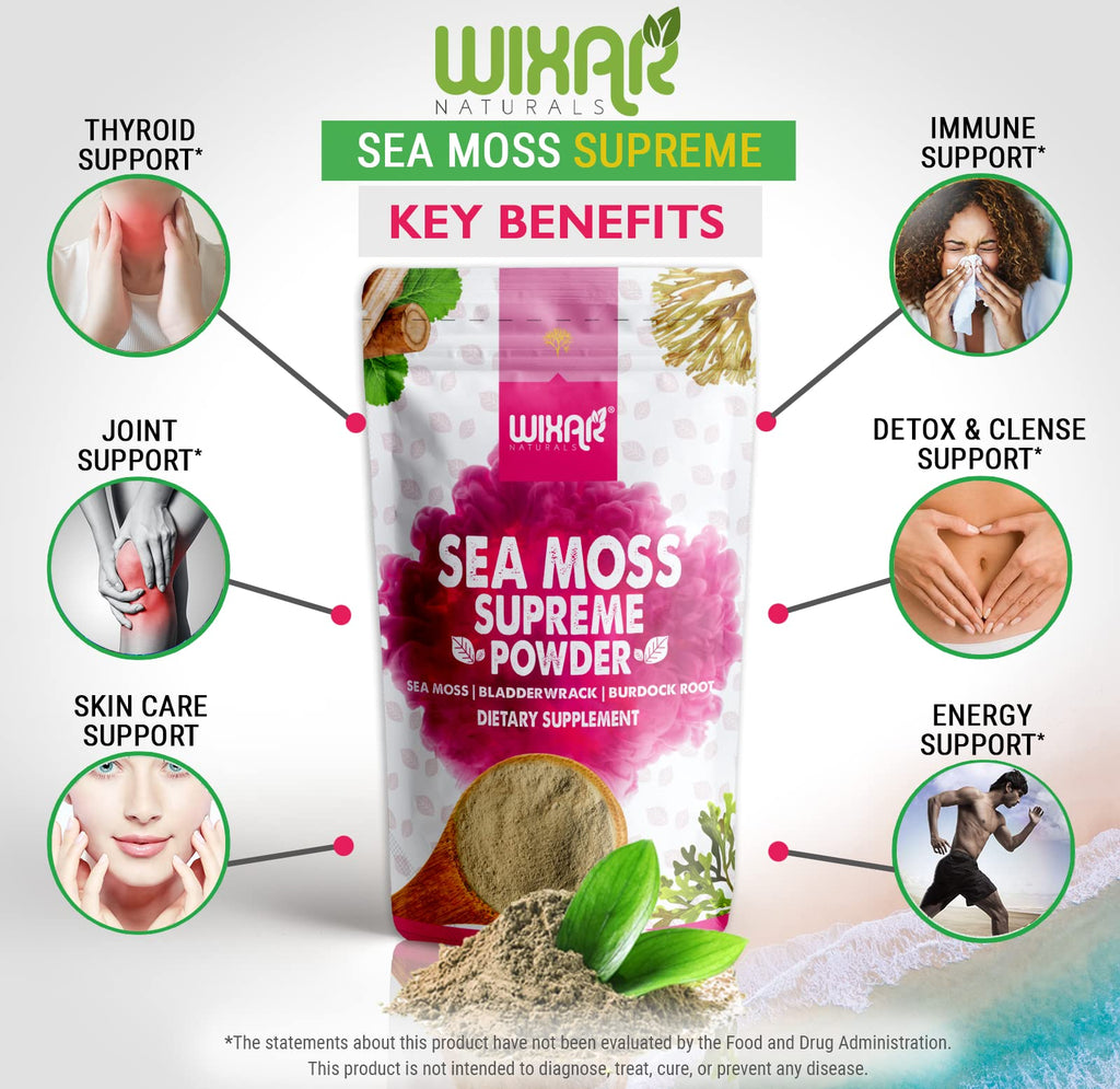 Wixar Wildcrafted Sea Moss Powder – (8 Ounces) – Natural Irish Sea Moss and Bladderwra WIXAR NATURALSBuy Supplements Australia