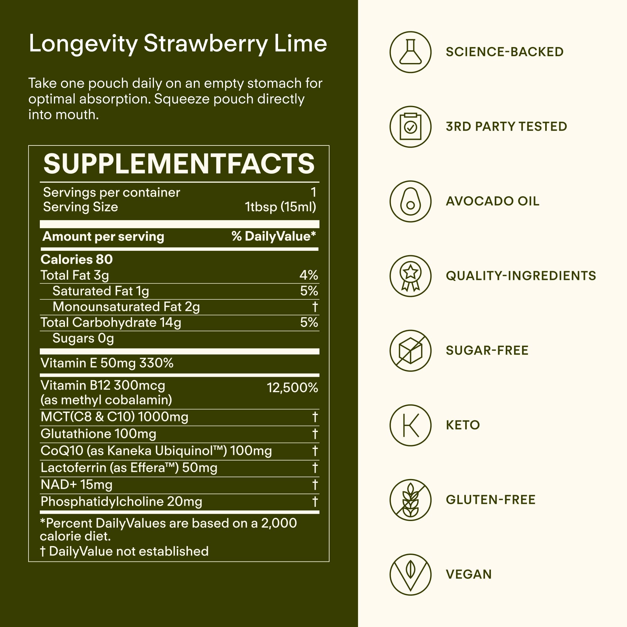 Sunny Within - Liposomal Glutathione Supplement NAD+ Longevity Mix w/Liquid NAD+, CoQ10, B12, MCT & Avocado Oil – Cellular Health, Energy, Brain, Gut & Heart Support* – Strawberry Lime – 30 Pouches Sunny WithinBuy Supplements Australia