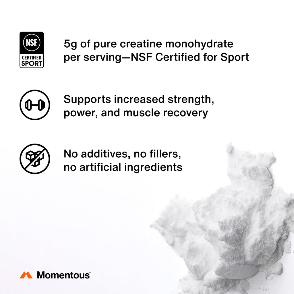 Momentous Creatine Monohydrate Powder - Creatine Powder - Supports Strength, Lean Muscle, & Recovery for Men & Women - NSF Certified for Sport - 5 g per Serving - 30 Servings