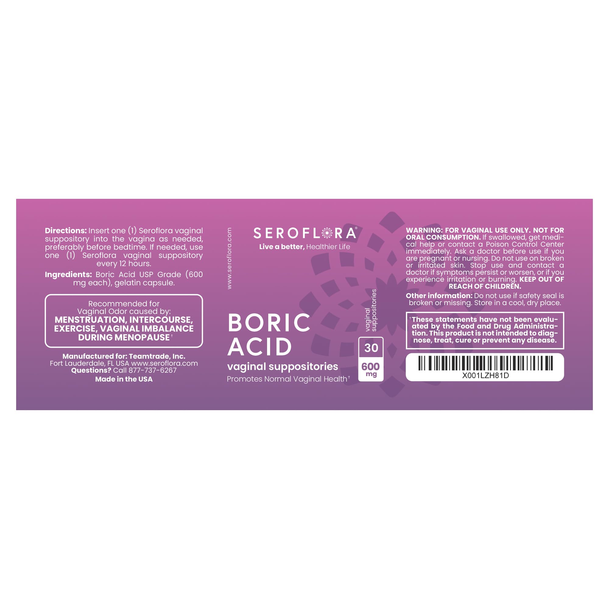 Seroflora Boric Acid 600mg Feminine Capsules, Feminine pH Support, Intimate Freshness for Women, Fast-Dissolving Capsules (60 Count) SerofloraBuy Supplements Australia