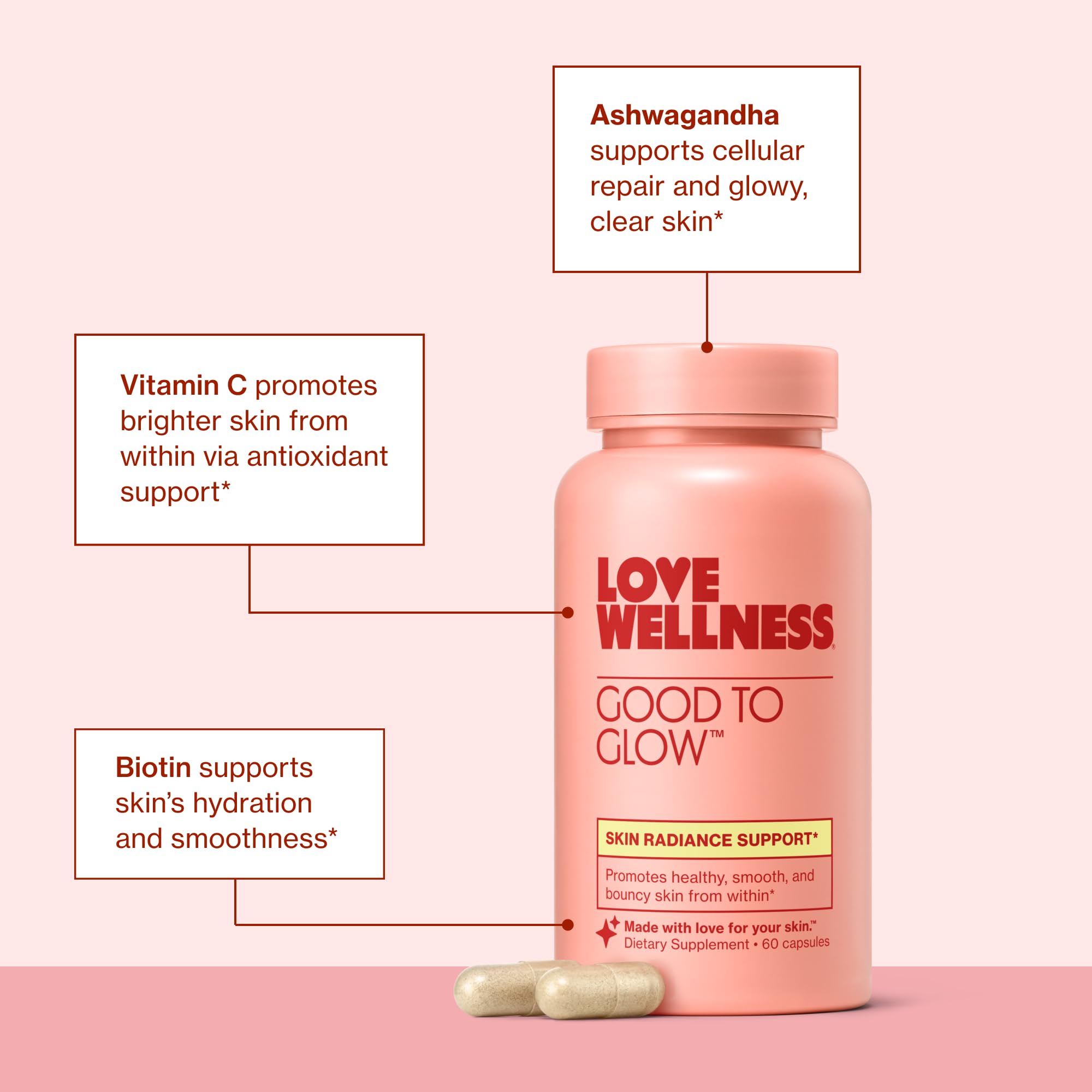Love Wellness Good to Glow | Collagen Supplement with Biotin, Vitamin C, E, Ashwagandha & Zinc | Promotes Smooth, Glowing & Clear Skin | Enhances Smoothness & Promotes Healthy Skin | 60 Count Love WellnessBuy Supplements Australia