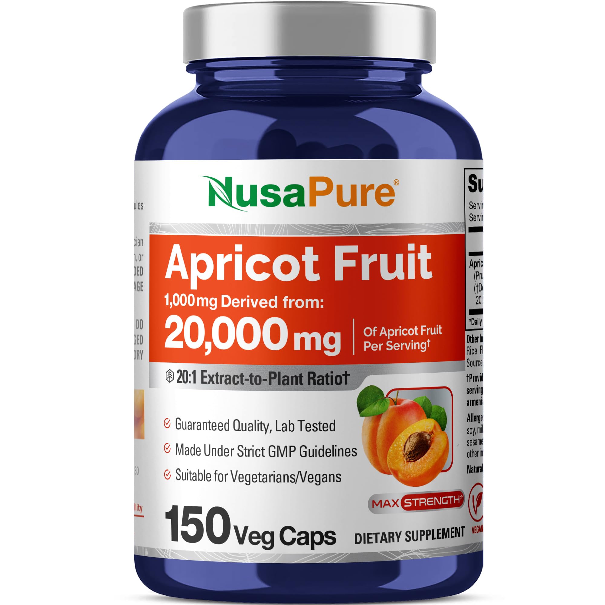 NusaPure Apricot 20:1 Extract, 1000 mg Equivalent to 20,000mg 150 Veggie Capsules (Vegan, Non-GMO) NusaPureBuy Supplements Australia