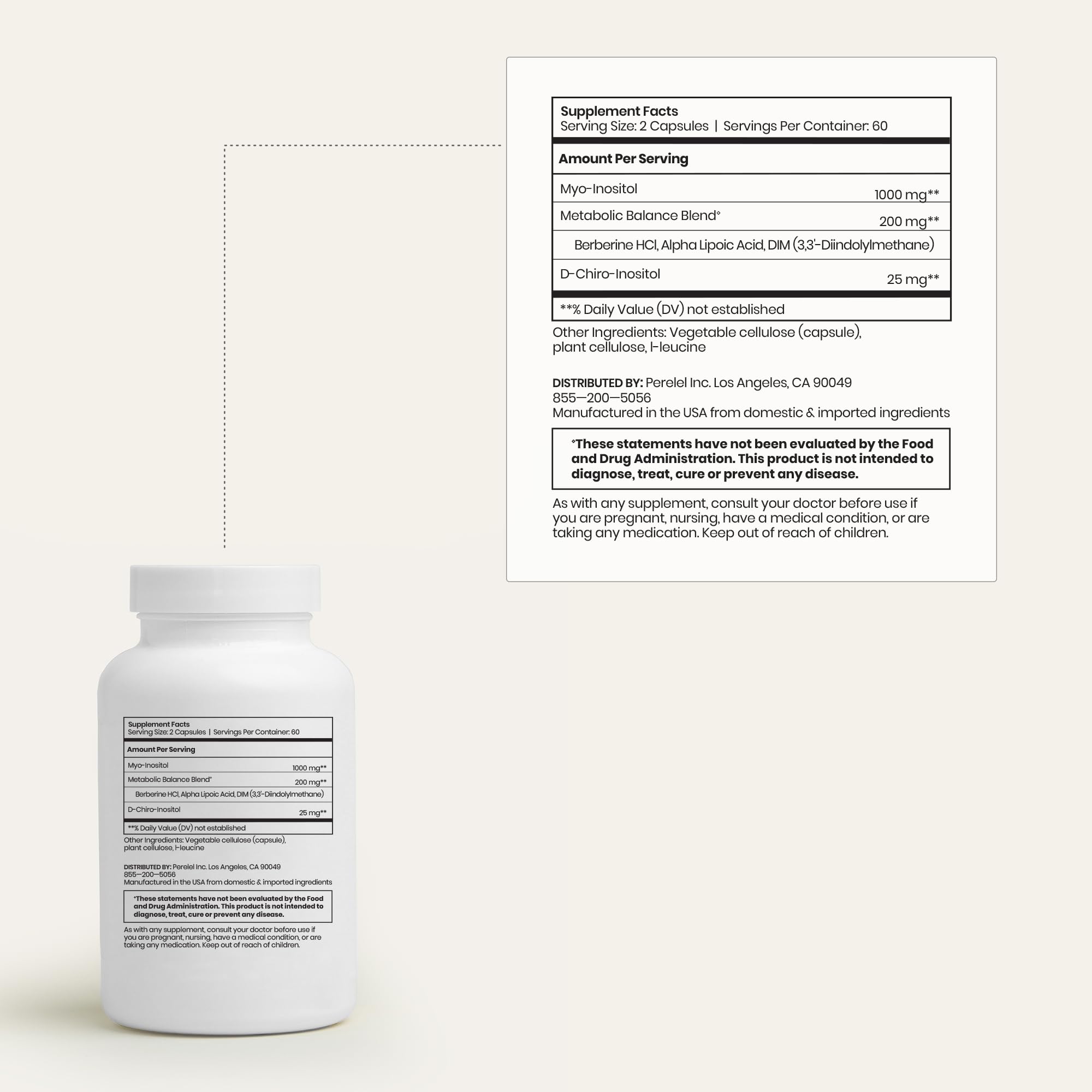 Perelel Hormone Balance Support, Myo & D Chiro Inositol, Womens Inositol Supplement with Berberine, Alpha Lipoic Acid, & Dim to Support Female Health, Soy, Dairy & Gluten Free, Non GMO, 120 Capsules PerelelBuy Supplements Australia