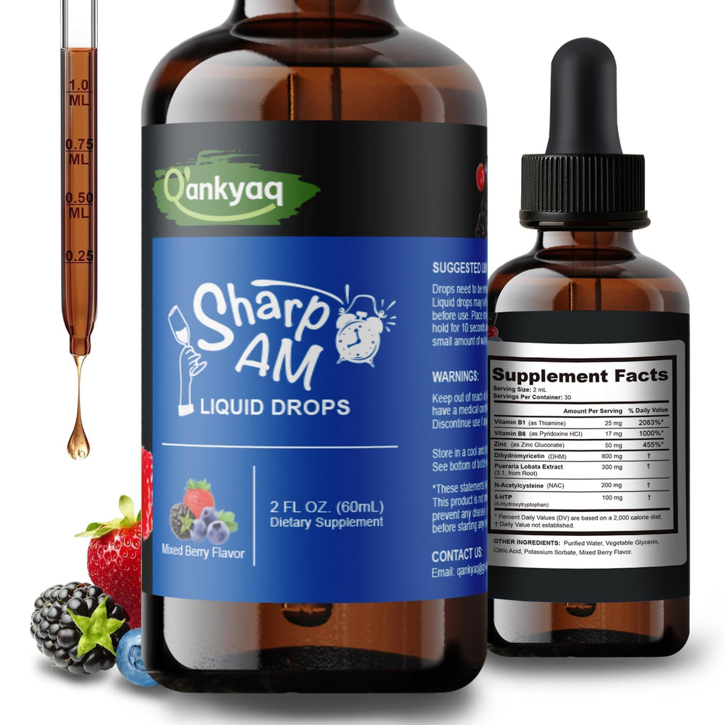 Q'ankyaq DHM Hangover Recovery Liquid Drops with Kudzu Root, NAC, 5-HTP, B Vitamins, and Zinc - Sugar Free and Vegan - 2 fl oz Q'ankyaq buy supplements Au