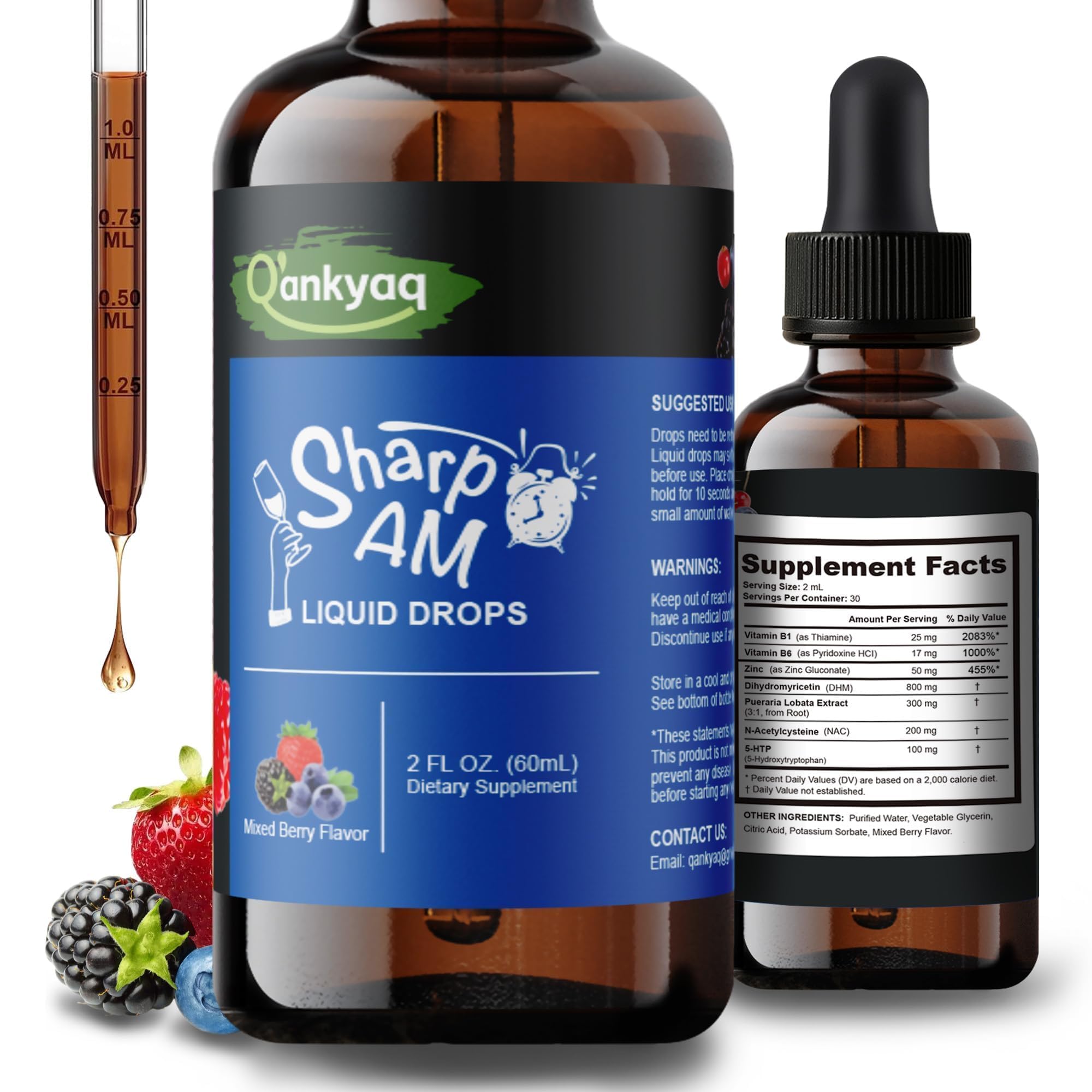 Q'ankyaq DHM Hangover Recovery Liquid Drops with Kudzu Root, NAC, 5-HTP, B Vitamins, and Zinc - Sugar Free and Vegan - 2 fl oz Q'ankyaq buy supplements Au