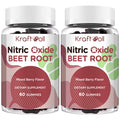 Two bottles of Kraftoll Nitric Oxide Beet Root dietary supplements on a white background
