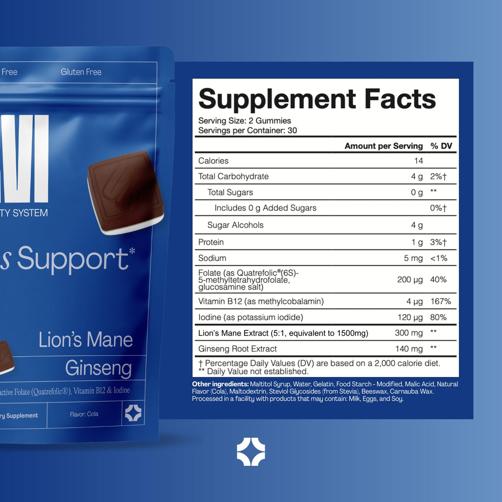 URVI 1500mg Lion's Mane Gummies with Ginseng, Folate 5-MTHF, B12 & Iodine – Focus Nootropic Brain Supplement Boosts Memory, Focus & Energy – Sugar-Free – Cola Flavor – 60 Count URVIBuy Supplements Australia