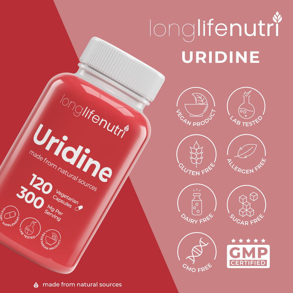 LongLifeNutri Uridine Monophosphate 300mg – Choline Precursor & Synaptic Function, Nootropic for Focus & Mental Performance, 120 Vegetarian Capsules, 4-Month Supply, GMP Certified, Made in USA LongLifeNutriBuy Supplements Australia