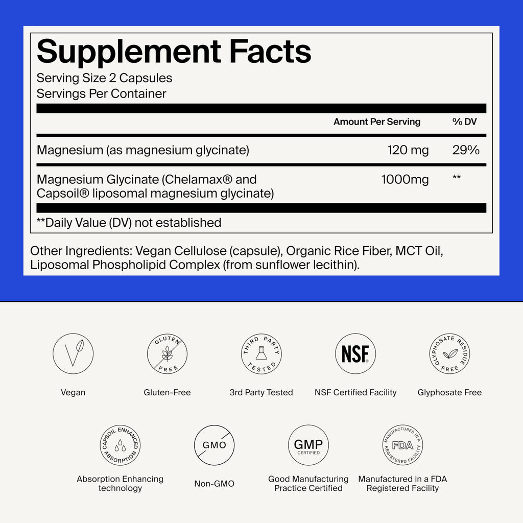 Magnesium Glycinate 1000mg - Liposomal Magnesium Bisglycinate for Max Absorption - Extra Strength to Support Body and Mind, Non-Laxative, Vegan, Gluten-Free - 120 Capsules The Absorption CompanyBuy Supplements Australia