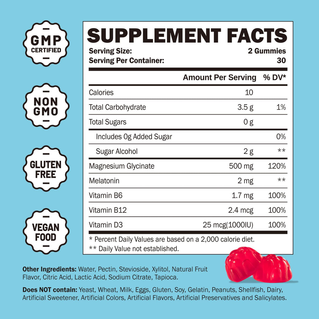 Greabby Magnesium Glycinate Gummies 500mg for Adults Sleep Support, Chewable Magnesium Gummies for Women & Men