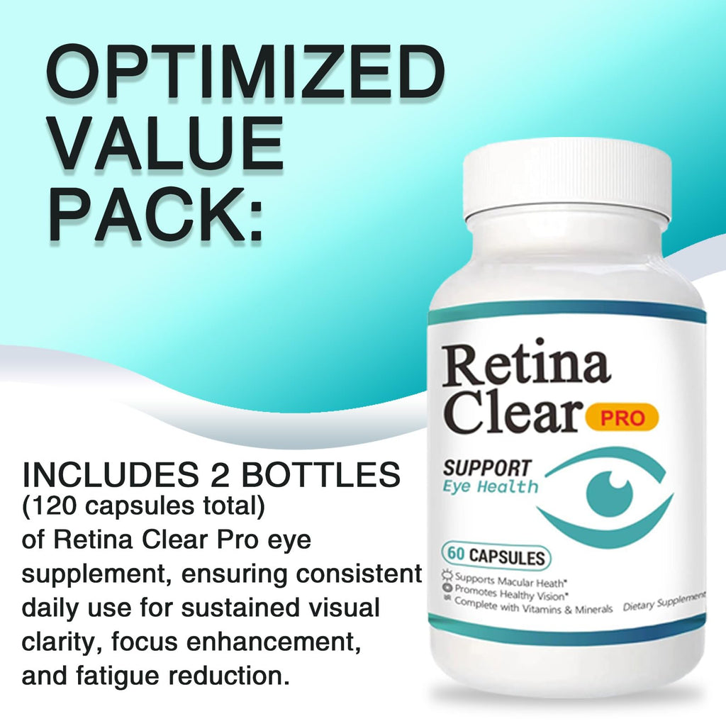 Vunexo Retina Clear Pro Eye Health Support Supplement, with Minerals and Vitamins, Lutein and Bilberry Extract Supports Visual Clarity, Eye Fatigue Relief & Focus（2PCS VunexoBuy Supplements Australia