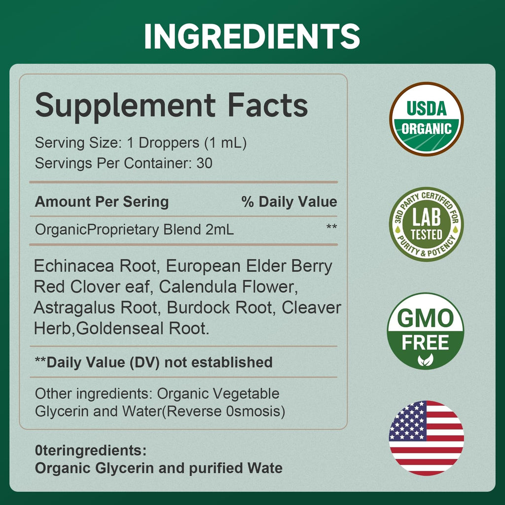 FOTN Lymphatic Drainage Drops - Organic Herbal Supplements - Echinacea | Elderberry | Astragalus | Burdock | Calendula | - Immune Support, Lymphatic Detoxd&Cleanse, 2 fl oz FOTN buy supplements Au