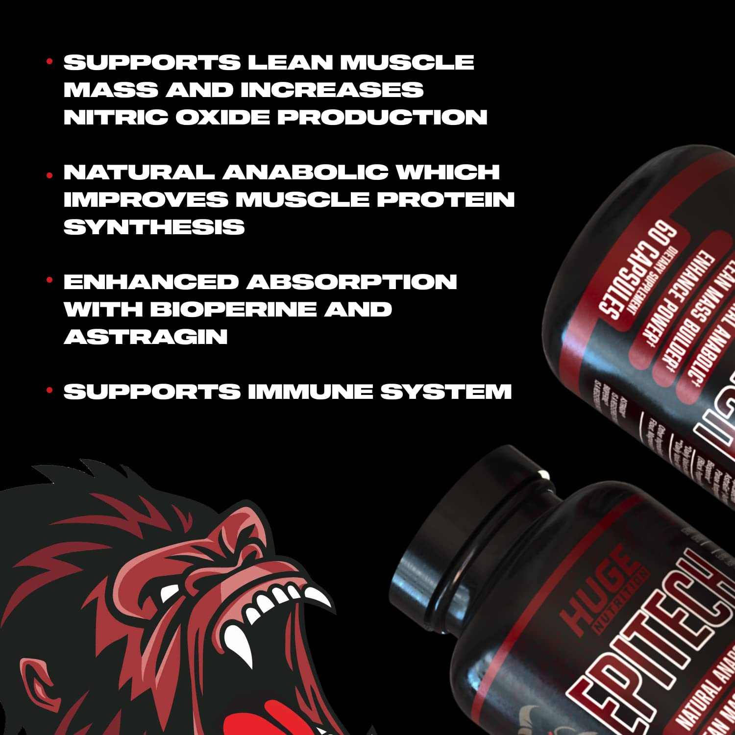 Huge Supplements, Epitech, Epicatechin Supplement, Increase Muscle Mass, Enhance Muscle Recovery & Boost Nitric Oxide, Enhanced Absorption Formula (60 Capsules)