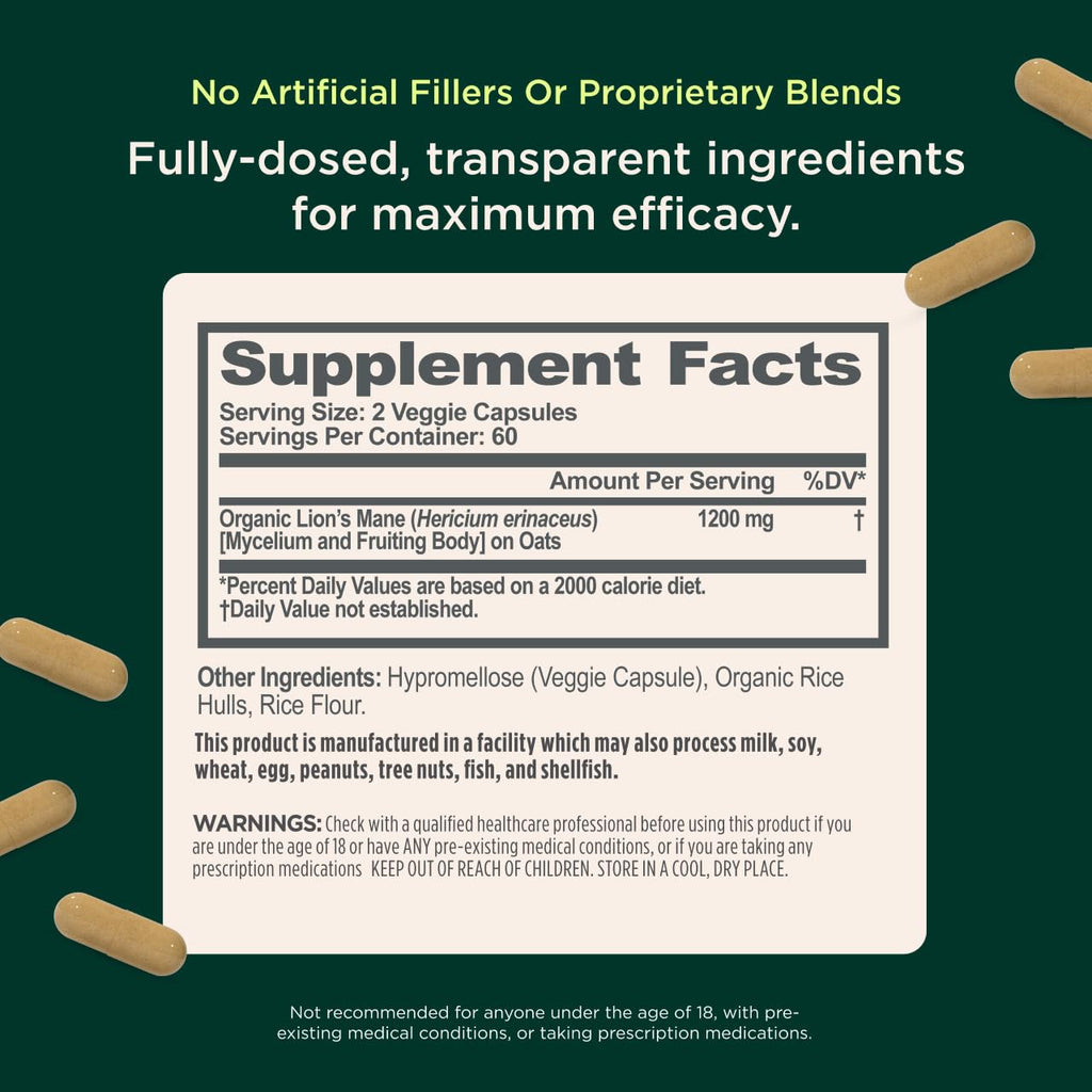 The Genius Brand Genius Lion's Mane - Plant-Based Supplement for Memory, Focus & Mood Support - Organic & Non-GMO - 120 Veggie Capsules The Genius BrandBuy Supplements Australia