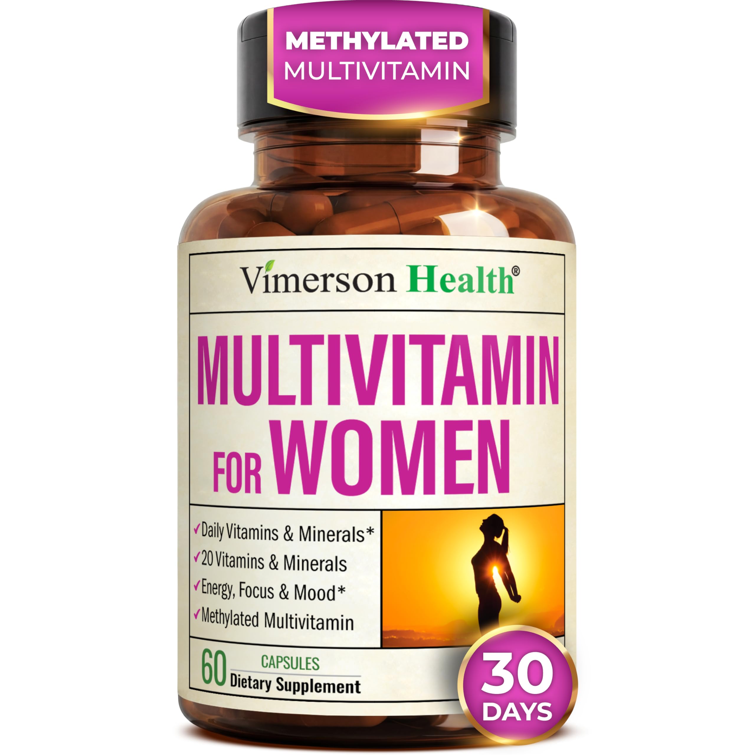 Methylated Multivitamin for Women w/Bioavailable Vitamins, Chelated Minerals, Vitamin D, B12, C, A & Zinc for Energy, Focus and Immune Health Vimerson HealthBuy Supplements Australia