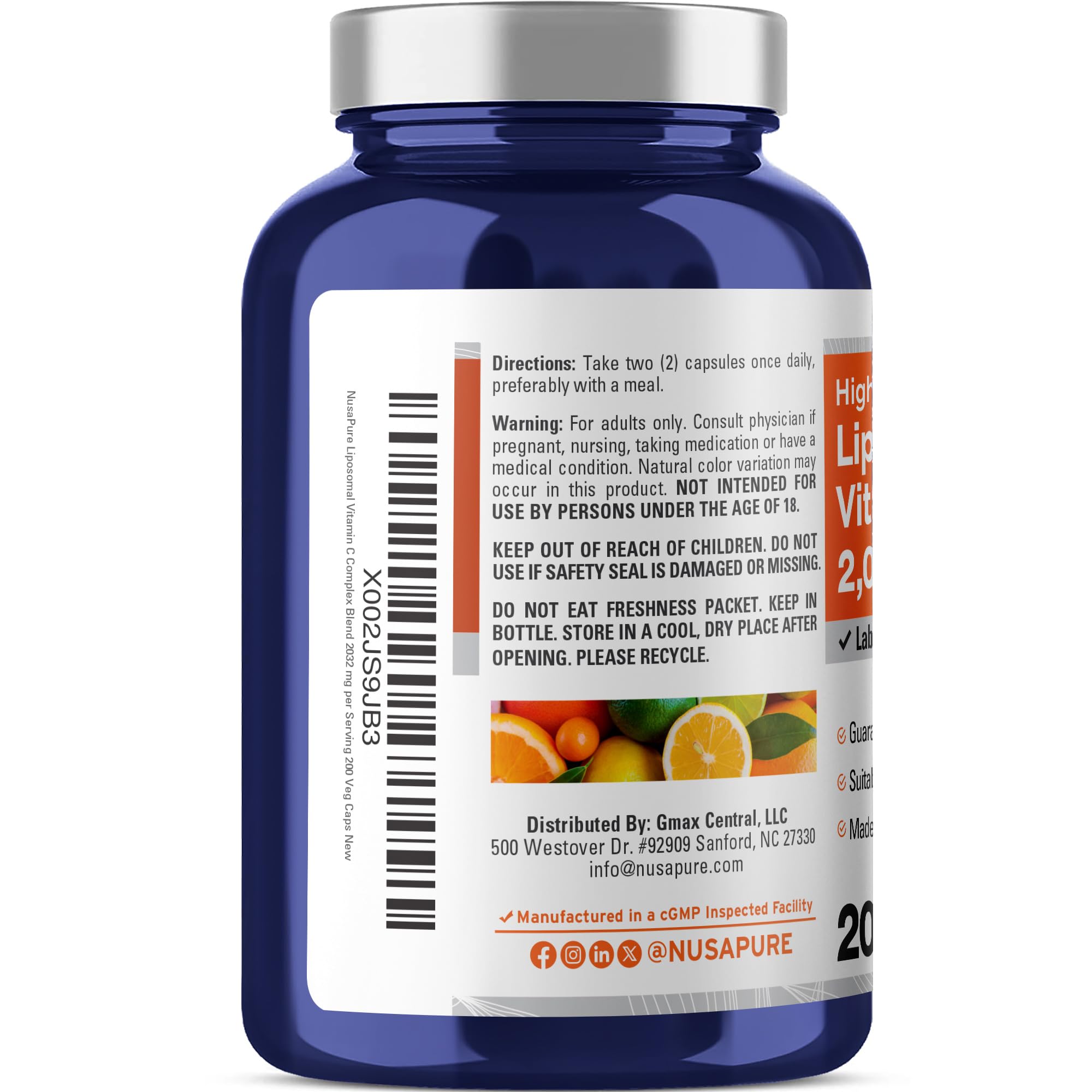 NusaPure Liposomal Vitamin C 2032mg - 200 Veggie Vegan Capsules, BioPerine - High Absorption Ascorbic Acid NusaPureBuy Supplements Australia