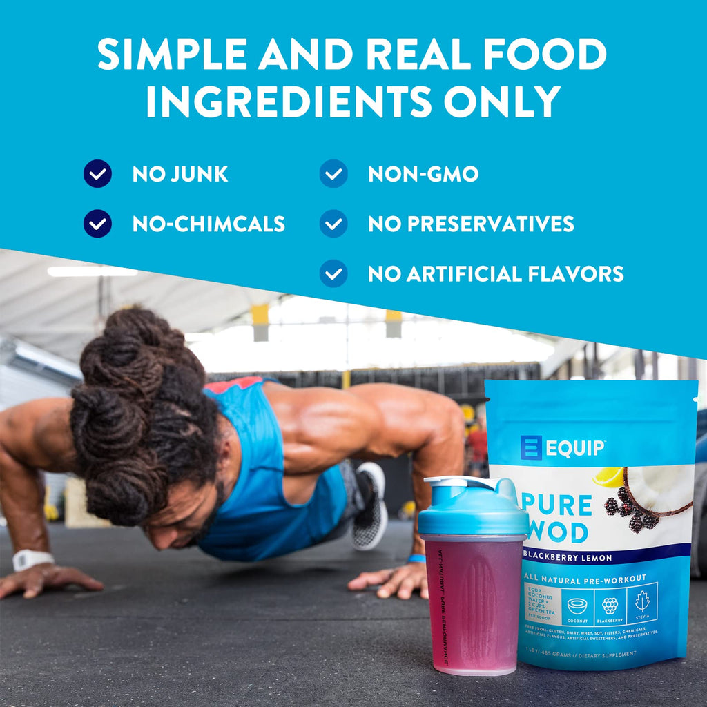 Equip Foods PureWOD All Natural Pre-Workout Powder - 200mg Green Tea Caffeine, BCAA EquipBuy Supplements Australia