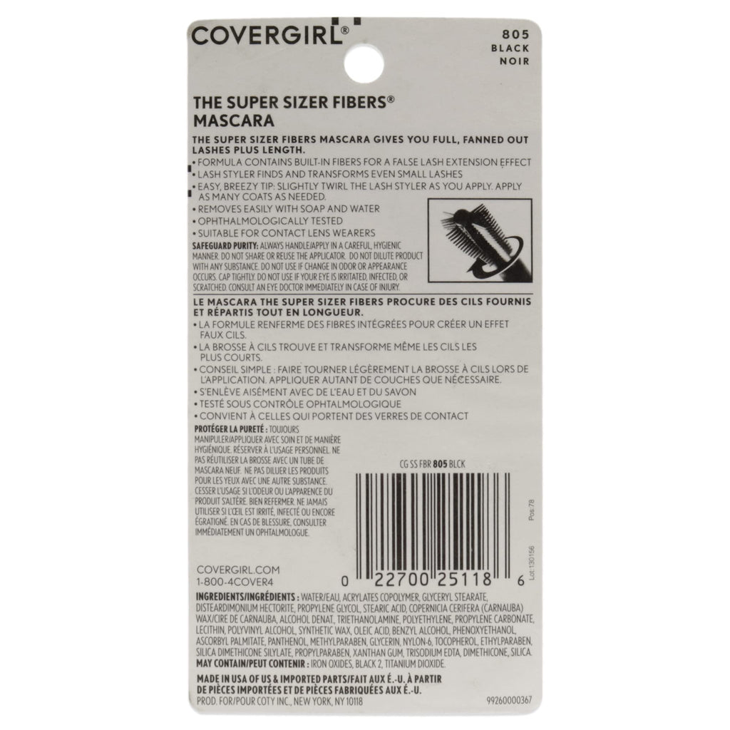 COVERGIRL Super Sizer Fibers Mascara, Black 805, 0.35 Ounce (Packaging May Vary) Volumizing Mascara with Brush COVERGIRLBuy Supplements Australia