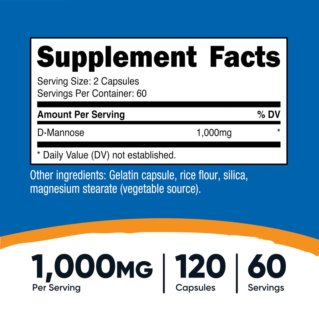 Nutricost D-Mannose 1000mg Per Serving, 120 Capsules - 500mg Per Capsule, Urinary Tract Health, Non-GMO and Gluten Free NutricostBuy Supplements Australia