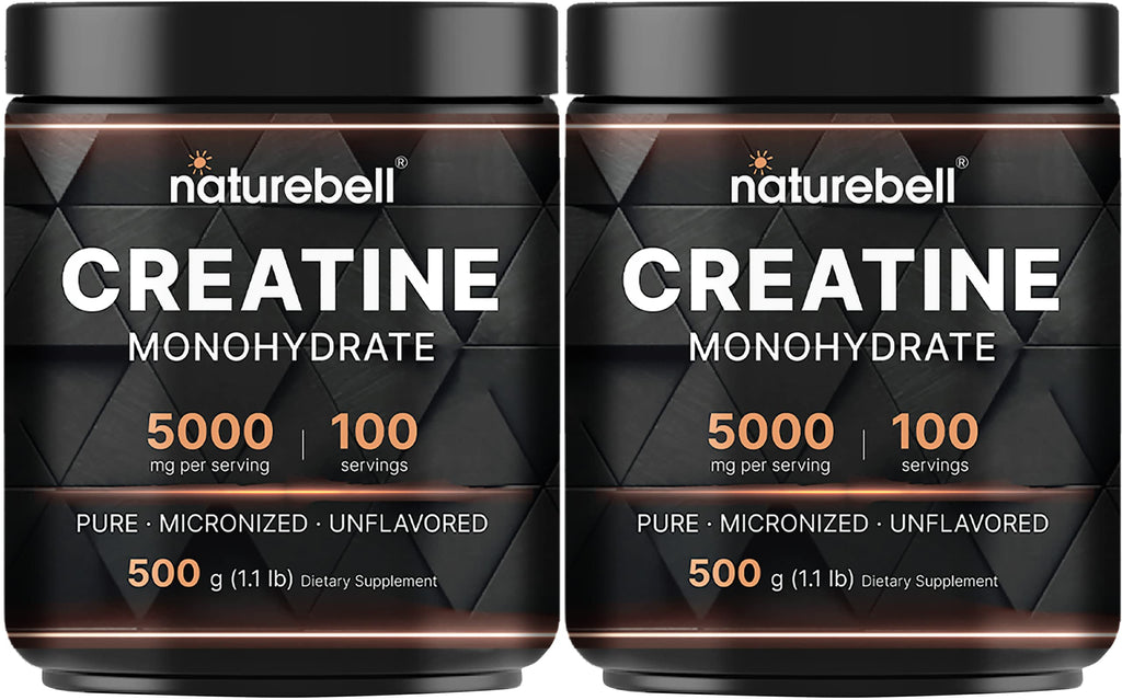 NatureBell 2 Pack Creatine Monohydrate Powder 500 Grams, 5000mg Per Serving