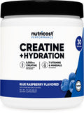 Nutricost Creatine Monohydrate + Hydration Blue Raspberry Flavored (30 Servings) - 7 Vitamins & Minerals, 5000mg of Creatine Per Serving NutricostBuy Supplements Australia