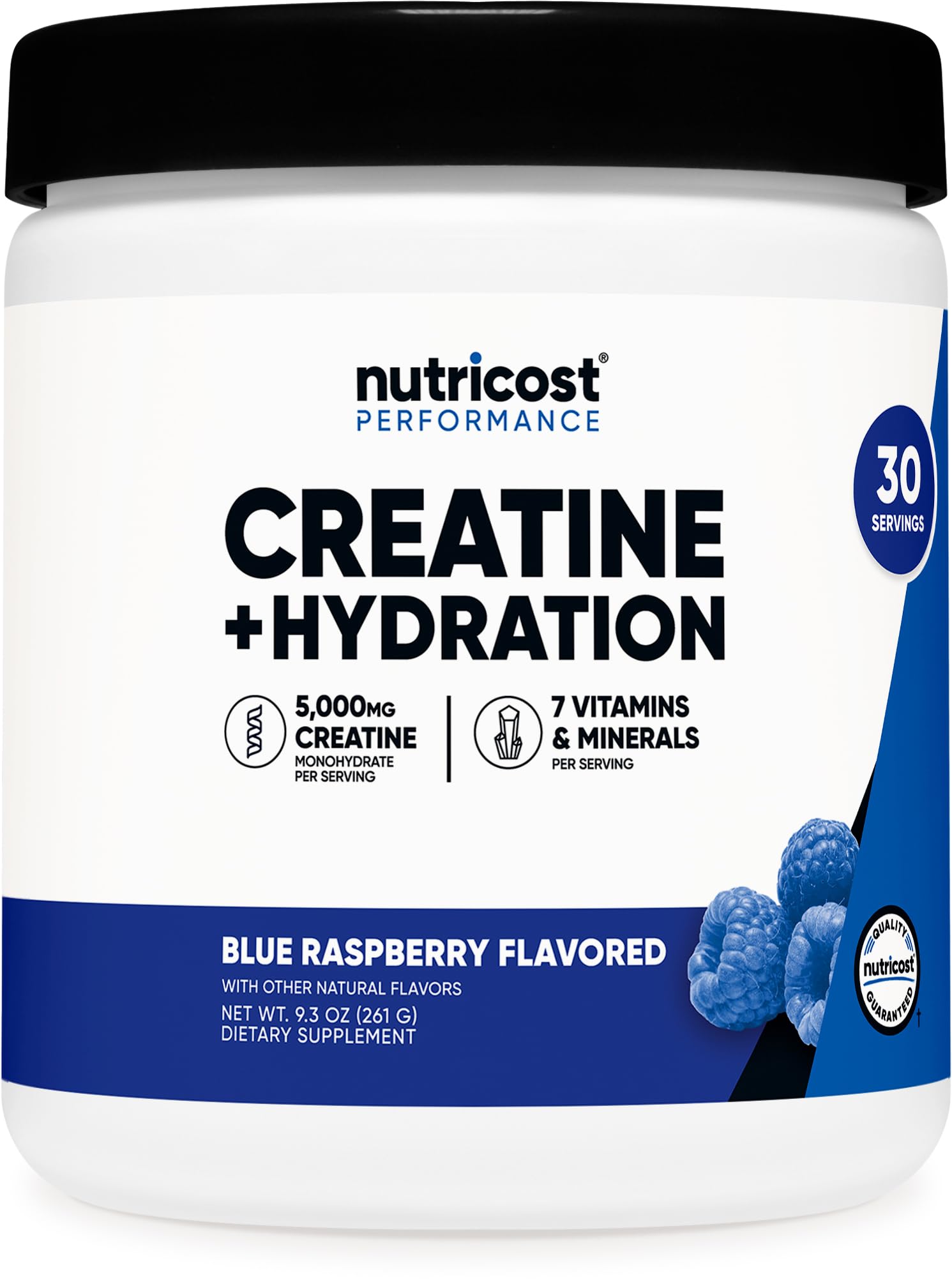 Nutricost Creatine Monohydrate + Hydration Blue Raspberry Flavored (30 Servings) - 7 Vitamins & Minerals, 5000mg of Creatine Per Serving NutricostBuy Supplements Australia
