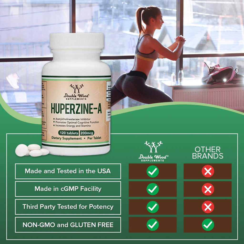 Huperzine A 200mcg (Third Party Tested) 120 Tablets, Brain Supplement to Promote Acetylcholine (Acetylcholinesterase Inhibitor) - Supports Memory and Focus by Double Wood Double Wood SupplementsBuy Supplements Australia