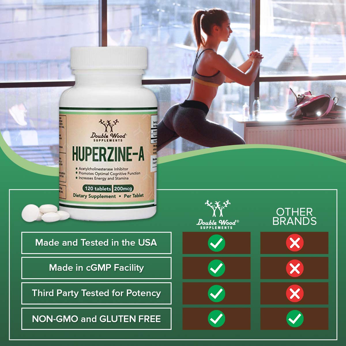 Huperzine A 200mcg (Third Party Tested) 120 Tablets, Brain Supplement to Promote Acetylcholine (Acetylcholinesterase Inhibitor) - Supports Memory and Focus by Double Wood Double Wood SupplementsBuy Supplements Australia