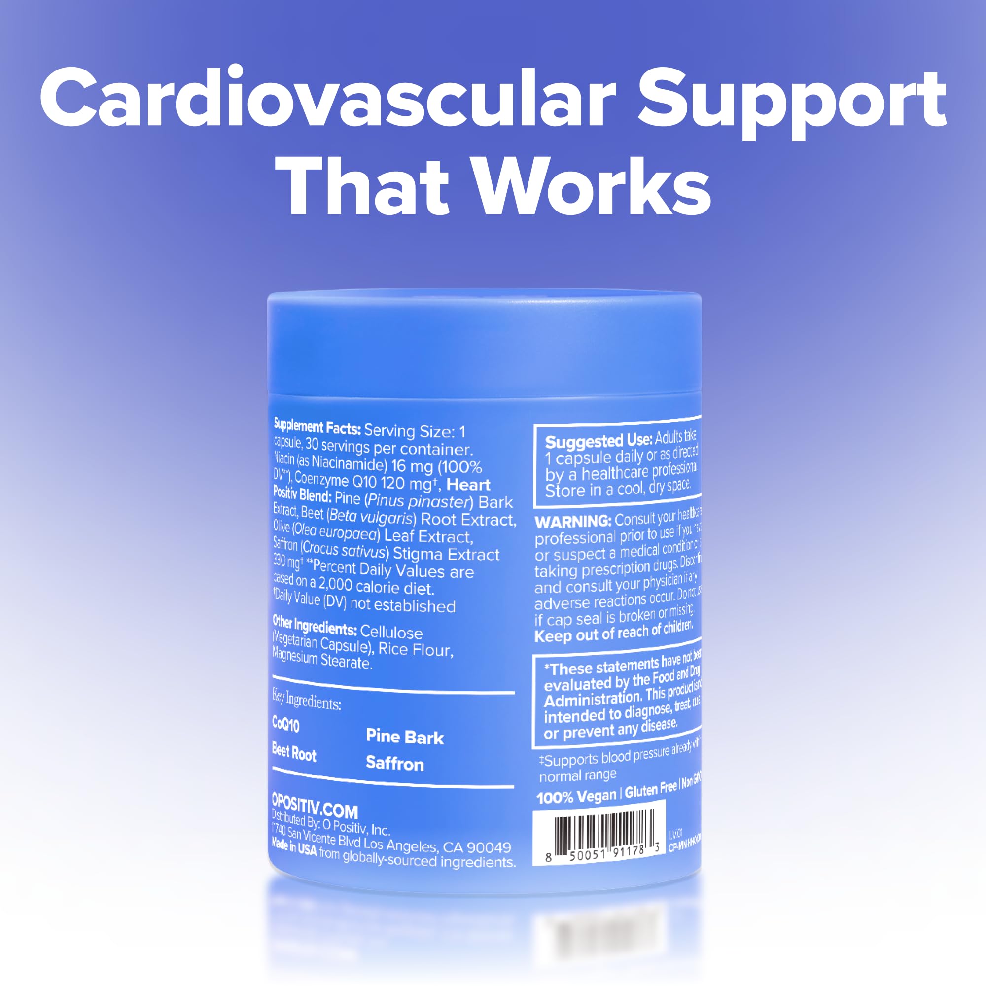 O Positiv MENO Heart + Blood Pressure Support Capsules – Daily Support for Healthy Circulation, Stress Management & Blood Pressure – with CoQ10, Beets, Pine Bark & Saffron – 30 Servings O PositivBuy Supplements Australia
