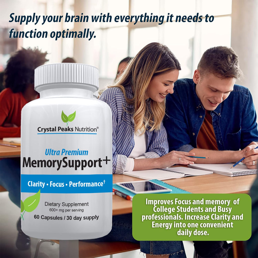 Memory Boost + Brain Support Supplement – Nootropic for Focus, Concentration, Memory. Enhanced Energy, Recall and Alertness - 60 Capsules/30-day Supply. CRYSTAL PEAKS NUTRITION buy supplements Au