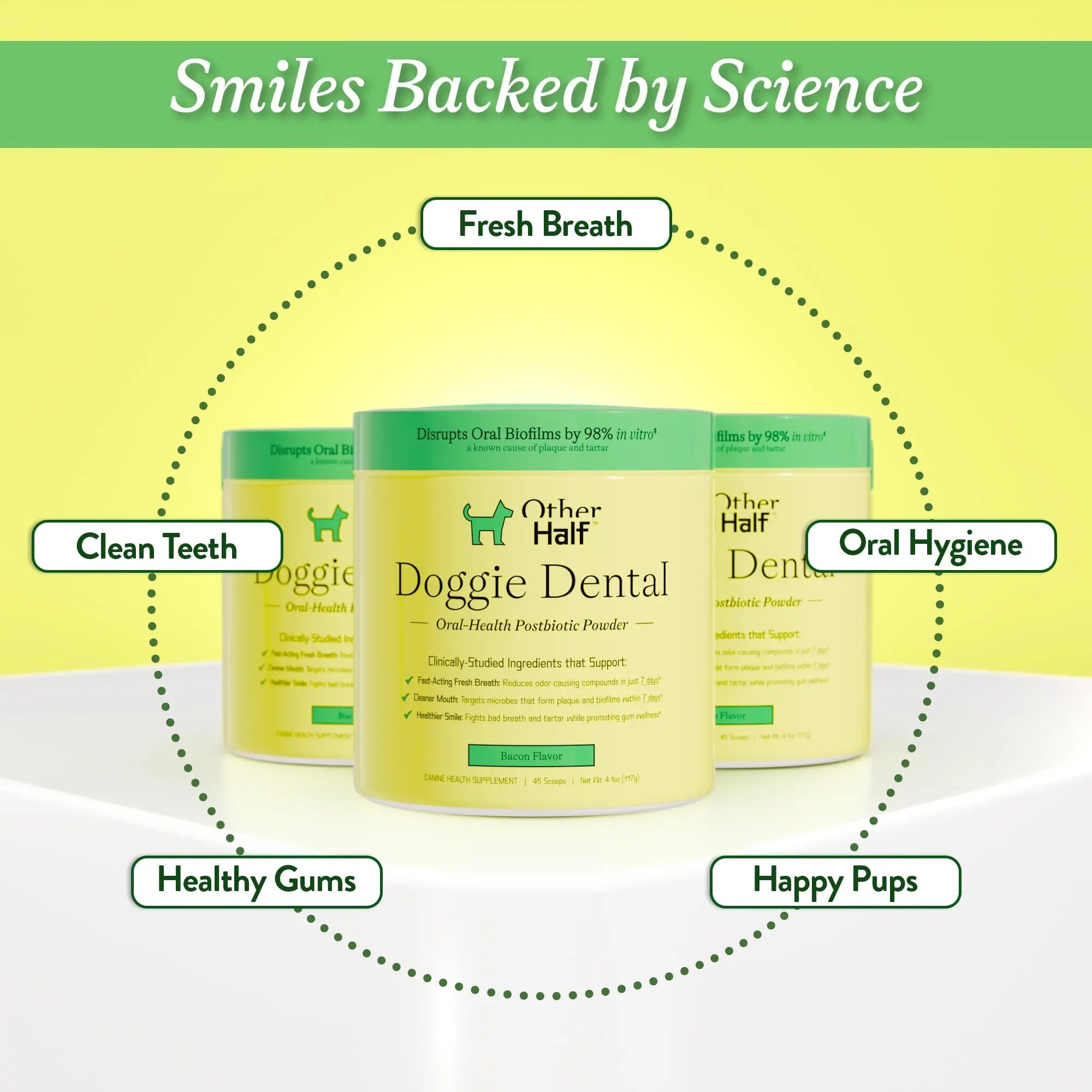 OTHER HALF Doggie Dental Supplement Powder - Dog Breath Freshener & Teeth Cleaning Made Easy - Oral Health Postbiotic for Dogs - Targets Tartar, Plaque & Bad Breath | 45 Scoops, Bacon Flavor OTHER HALFBuy Supplements Australia