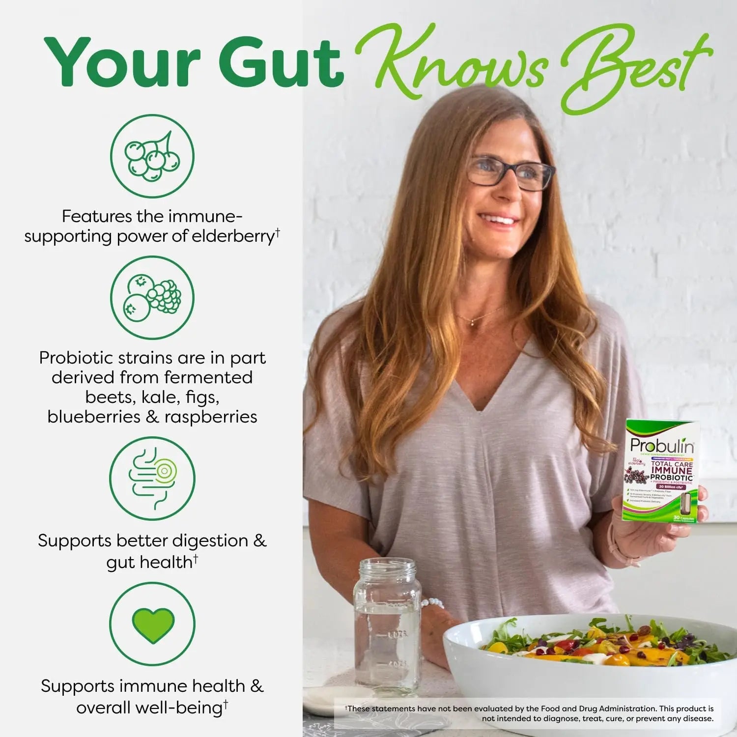 Probulin Total Care Immune = Prebiotics + Probiotics + Postbiotics + Elderberry to Support Immune & Gut Health - 20 Billion CFU - 10 Probiotic Strains, 30 Vegan Capsules ProbulinBuy Supplements Australia
