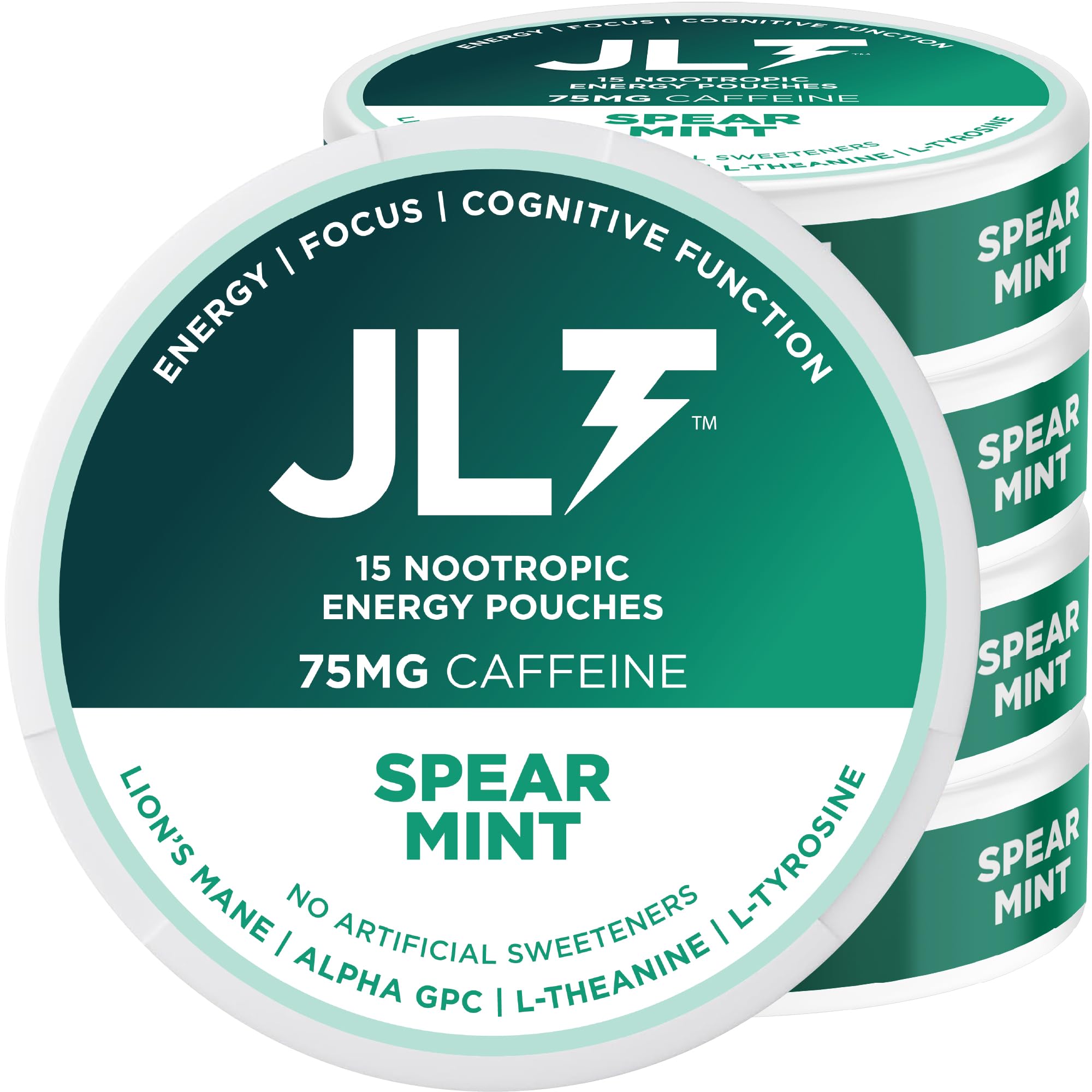 JLT 75 mg Caffeine Nootropic Pouches | Nootropic Energy Pouches with 75mg Caffeine, Lion's Mane, Alpha GPC, L-Tyrosine & L-Theanine with no Artificial Sweeteners | 15 Pouches Per Can JLT EnergyBuy Supplements Australia