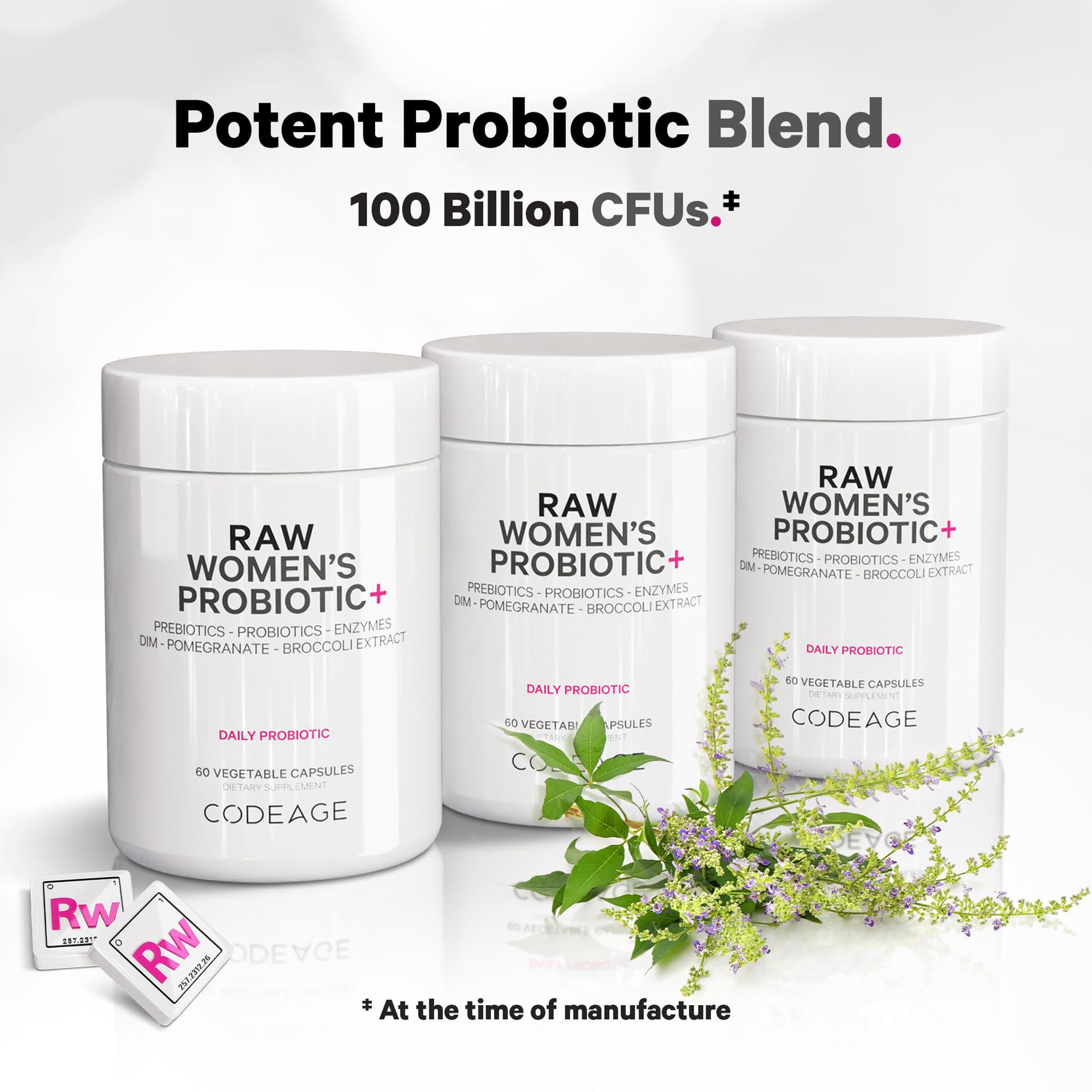 Codeage Raw Women’s Probiotic+ Supplement - 34 Probiotic Strains, 100 Billion CFUs, Digestive Enzymes, Prebiotic Blend, DIM, Herbal Extracts, Phytonutrients - Non-GMO - 30 Capsules CodeageBuy Supplements Australia