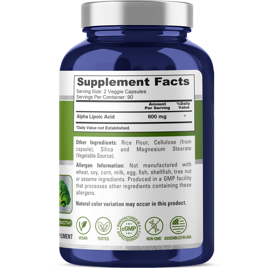 NusaPure Alpha Lipoic Acid 600 mg per Serving 180 Veggie Capsules (Vegetarian, Non-GMO, Vegan) NusaPureBuy Supplements Australia