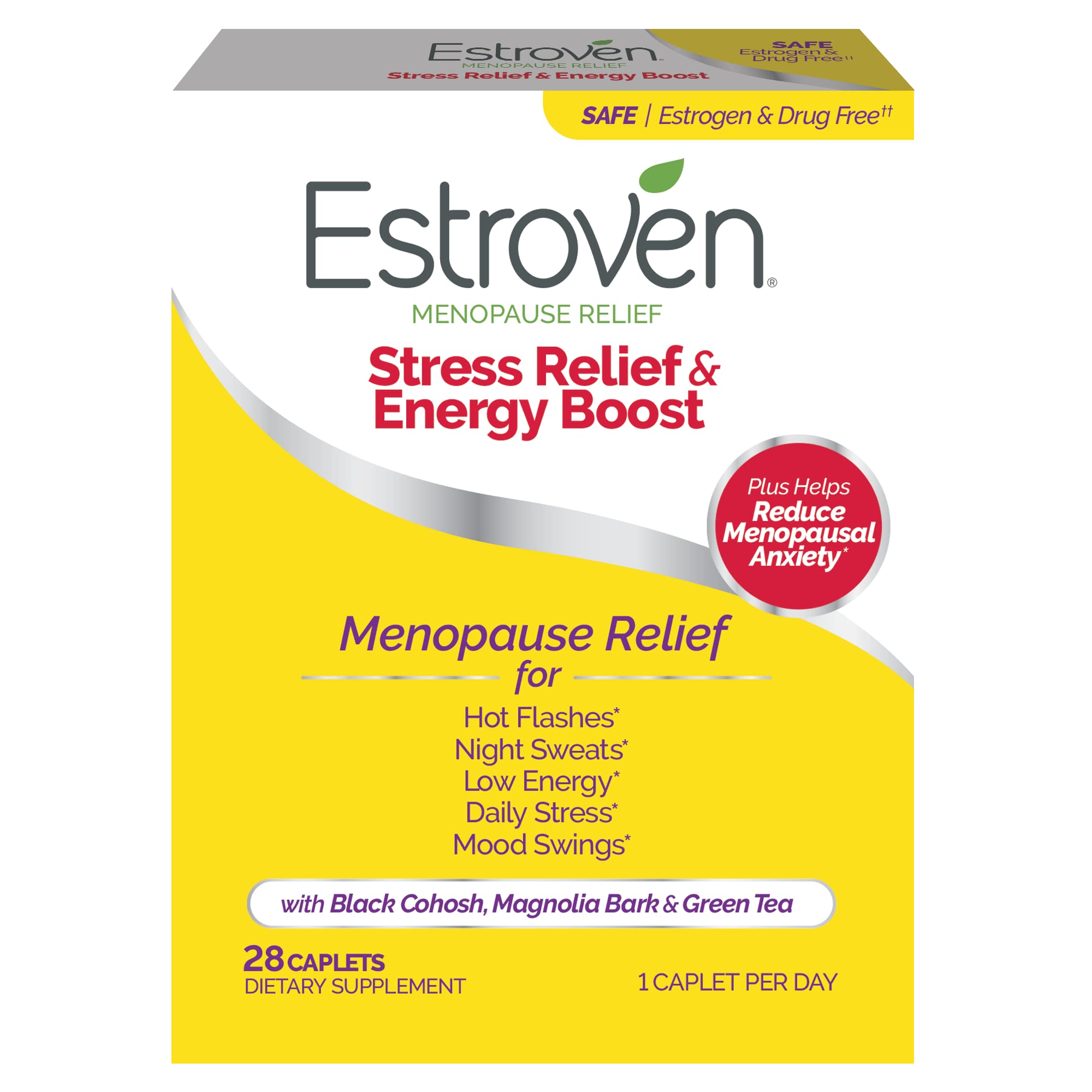 Estroven Stress Relief & Energy Boost for Menopause Relief - 28 Ct. - Clinically Proven Ingredients Provide Stress & Energy Support + Night Sweats & Hot Flash Relief - Drug-Free and Gluten-Free EstrovenBuy Supplements Australia