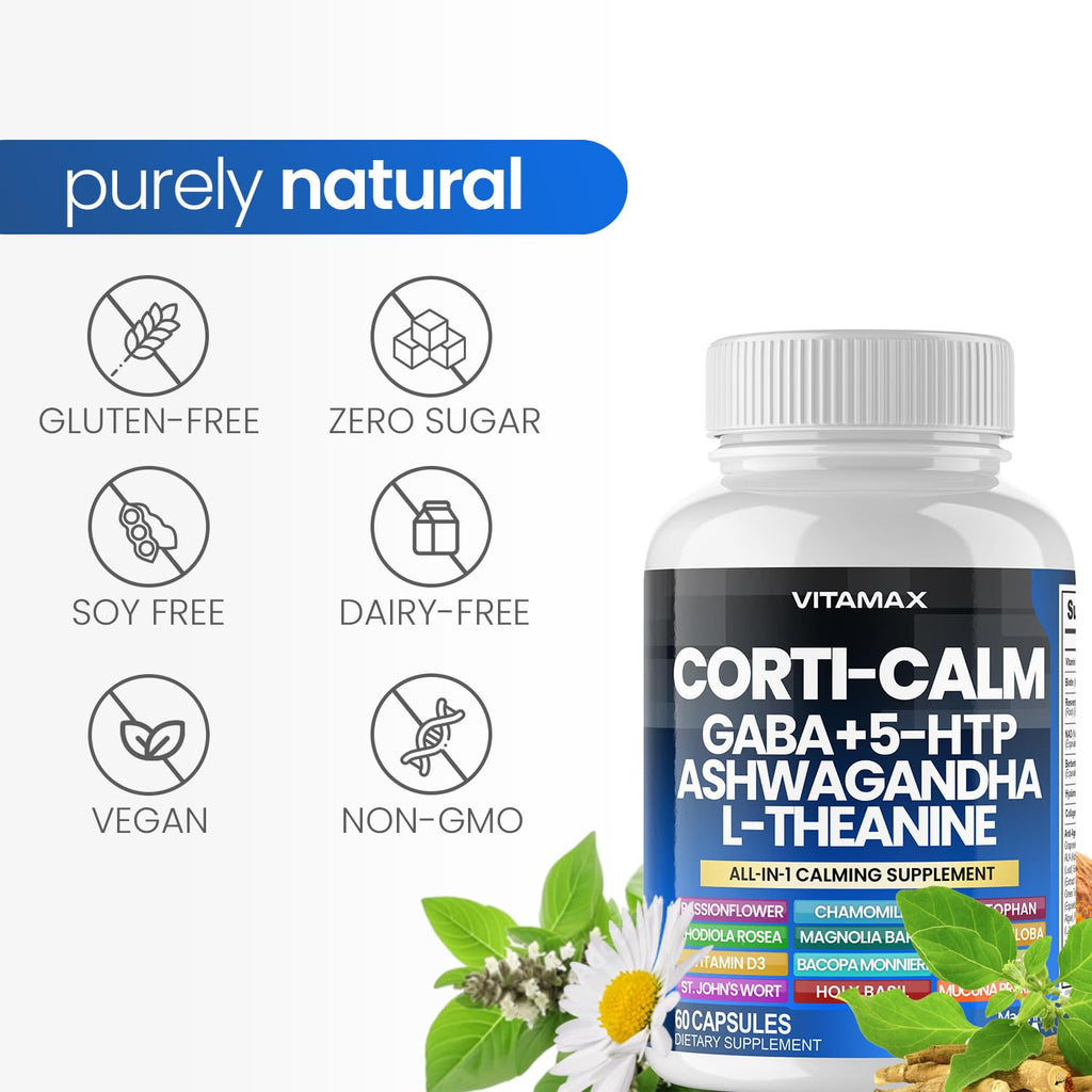 Corti-Calm Cortisol Supplement, L Theanine, Ashwagandha, Vitamin D 3, GABA for Relaxation, Fatigue & Focus with Ginkgo Biloba, Bacopa Monnieri, 5-HTP – Non-GMO, Made in USA – 60ct VitamaxBuy Supplements Australia
